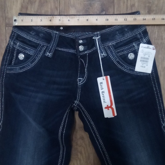 Rock Revival NWT Women's Jeans 27 Wide Leg Embellished Distressed - Picture 12 of 15